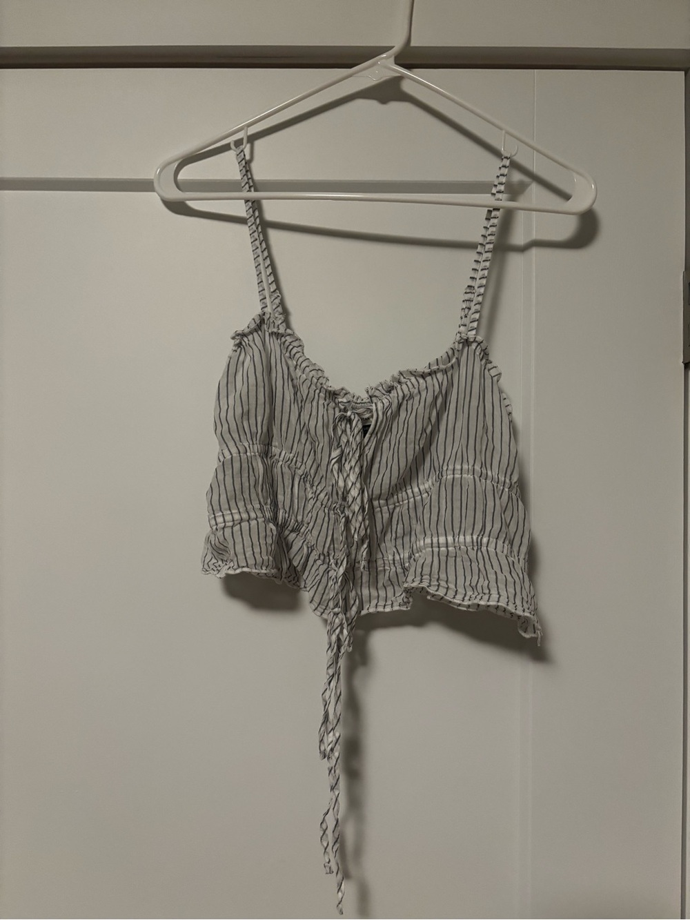 American Eagle Outfitters White and Black Striped Tie-Front Crop Camisole